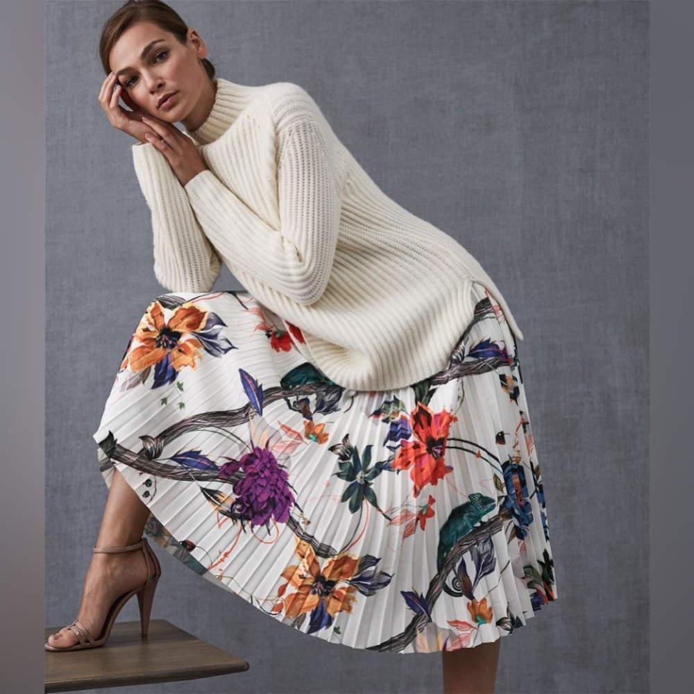 NWT Reiss Mya Iguana Knife Pleated Midi Skirt